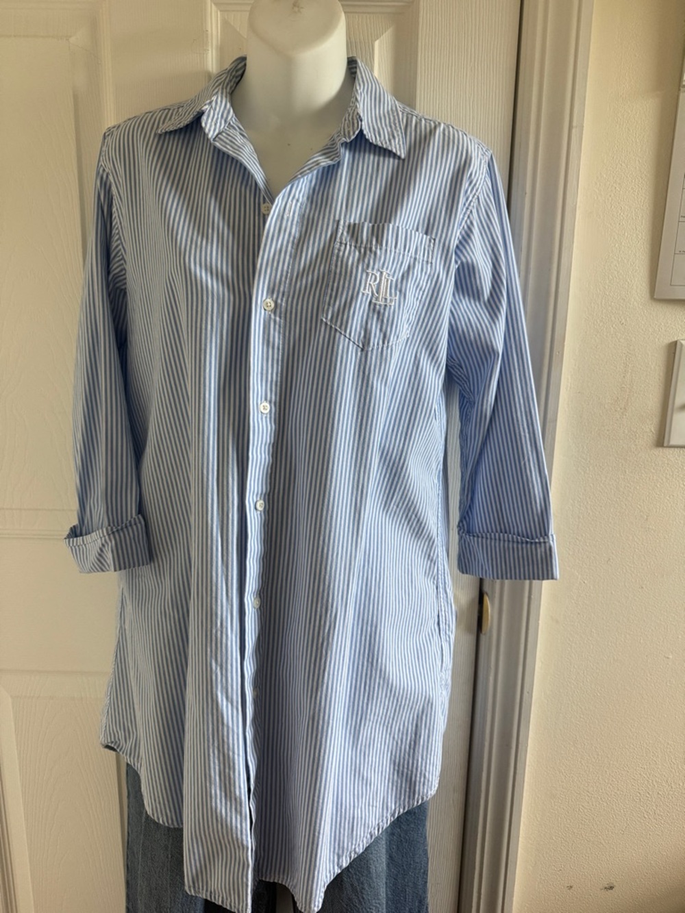 Lauren Ralph Lauren Light Blue & White Striped Dress Shirt